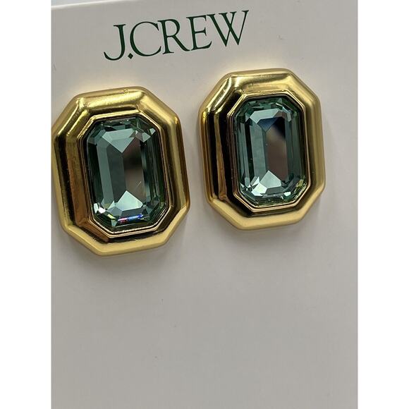 J. Crew Green Faceted Crystal Bling Stone Gold Stud Jewel box‎ Earrings NWT NEW - Picture 9 of 10